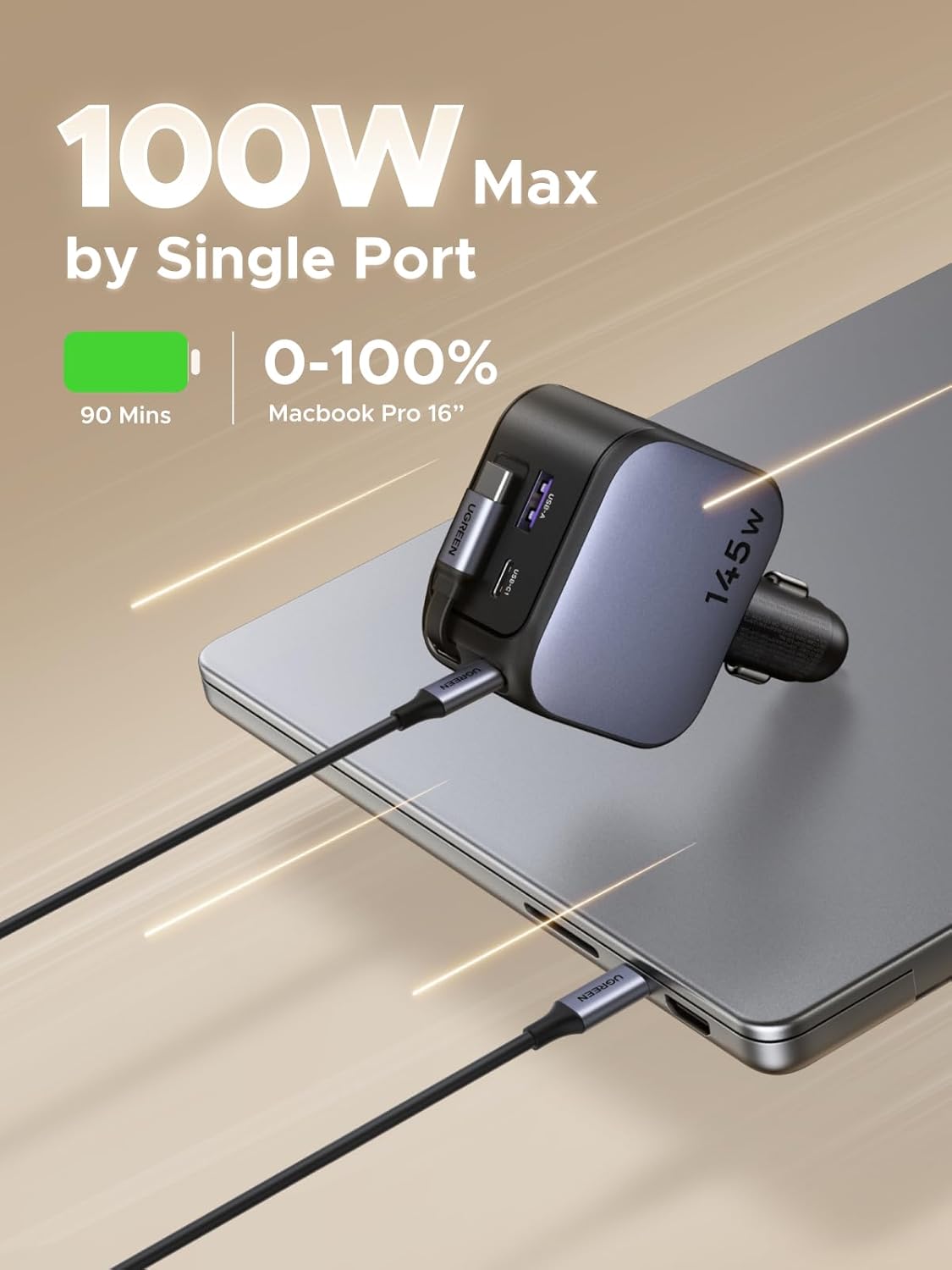 Usb C Cable - Caricabatteria da auto retrattile UGREEN 145W